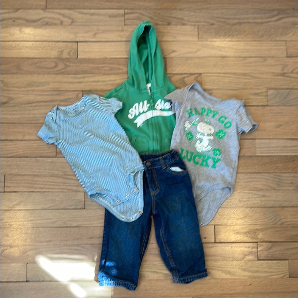 Green Hoodie and Baby Outfit Set